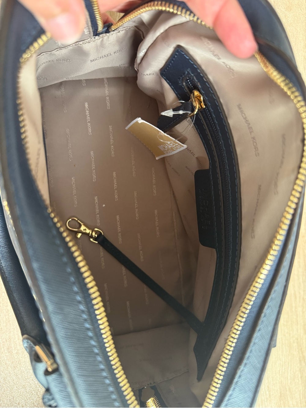 Michael Kors Navy Saffiano Leather Satchel with Gold Hardware - Picture 7 of 9